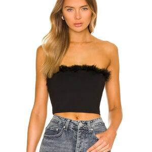 Superdown Olivia Strapless Top Sz XS Black Feather Sleeveless Crop‎